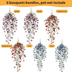 Artificial Hanging Flowers for Outdoors, 6 Pcs Fake Plant for Spring Summer Decoration, UV Resistant Realistic Silk Faux Flowers Outside Indoor Planter Porch Patio Balcony Yard Decor