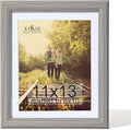 KTKDE 11x13 Picture Frame,Display Pictures 8x10 with Mat or 11x13 Without, Tempered Glass,13 by 11 Gray Wooden Frame Wall Gallery Poster Frame best gift