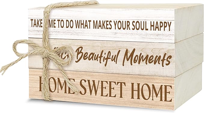 Ycyfckdr Mini Decorative Books for Home Decor, Wood Book Stack for Table Decor, Home Sweet Home Decor Books for Living Room Bookshelf, Farmhouse Stacked Books Decor (L01)