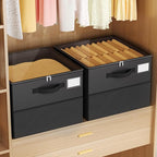 2 Pack Shoe Organizer for Closet, Large Shoe Box Storage Containers, Foldable Shoe Storage Organizer Box Bin with Adjustable Dividers and Clear Cover, Space Saving Shoes Holder, Black