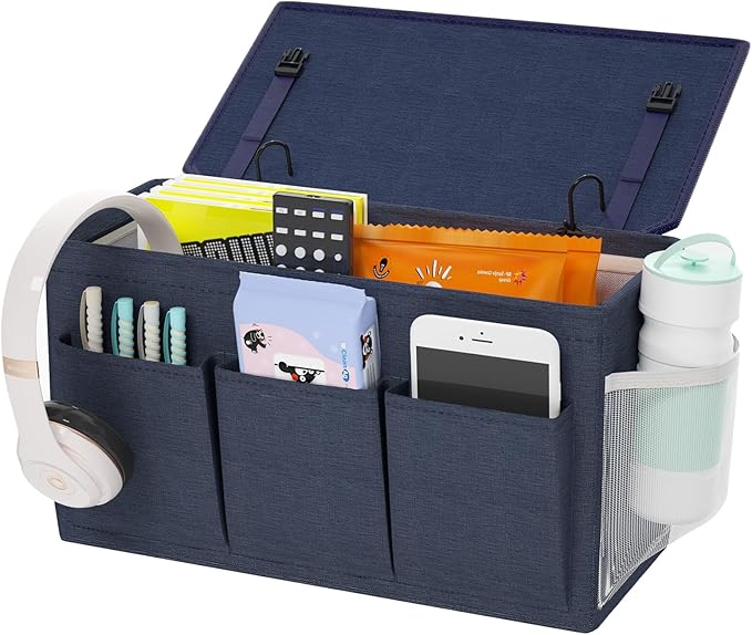 Edudif Dual-purpose Bedside Caddy Bedside Organizer, Bed Caddy with 6 Pockets, Versatile Bedside Storage Solution Magazine Remotes holder, ideal for Home, Dorm, Hospital, Crib Bed