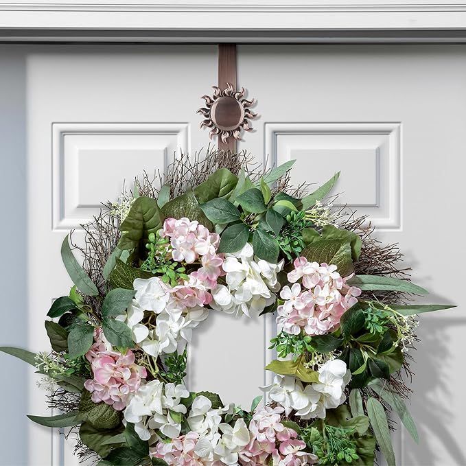 Haute Decor Adapt Adjustable Length Wreath Hanger with Interchangeable Icons (Oil Rubbed Bronze-Bee/Sun/Pumpkin/Snowflake) - 4 Wreath Hangers in 1 - Sturdy Door Wreath Hanger