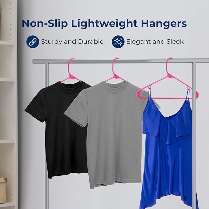 SereneLife 30-Piece Plastic Hangers for Clothes – Non-Slip Heavy Duty Slim Coat Shirt Dress Closet Hanger Set with 5.5 lbs Capacity Space Saving Design and Smooth Finish with 360° Swivel Hook Pink
