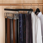 TOPIA HANGER 20 Hooks 2 in 1 Belt Tie Hanger for Closet Max 30 Belts with 30 Ties Capacity, Belt Tie Racks Wooden Hanger for Closet Organizer Storage “U” Fit for Belt and “一” Fit for Tie - CT47B