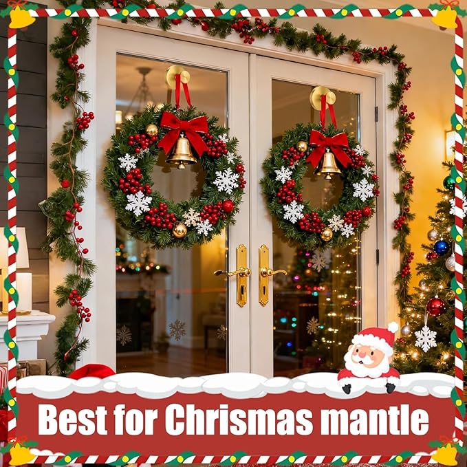 Gold Wreath-Hanger, Strong Stainless Steel Suction-Cup-Wreath-Hooks, 2 Pack Wreath-Door-Hanger Fall Halloween Christmas Decorations, Welcome Sign for Front Door Indoor Outdoor, Reusable Holder