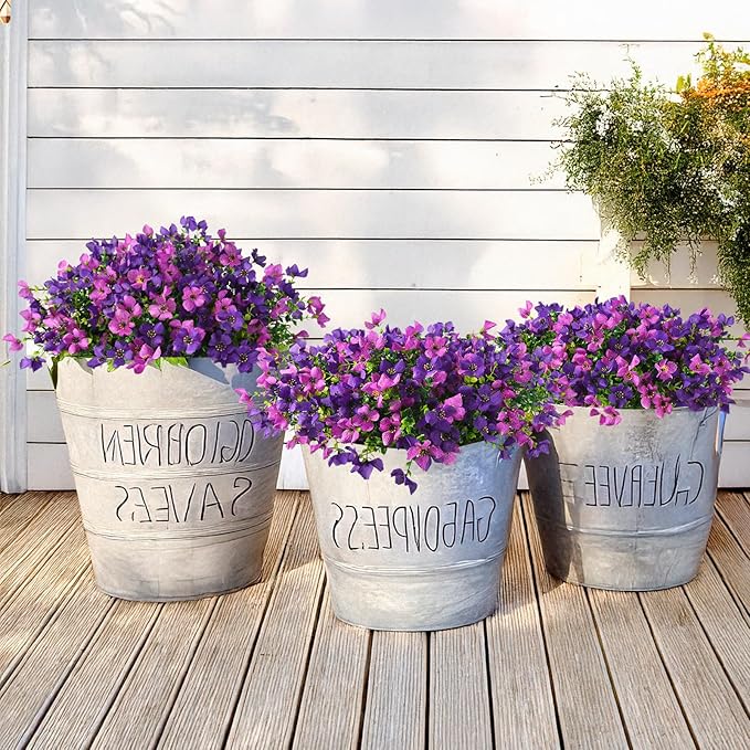 Homsunny Artificial Fake Flowers Plants for Outdoors - 12 Bundles Fake Plants Faux Silk Flowers Outside, UV Resistant for Planter Front, Porch, Garden, Patio, Spring Decor