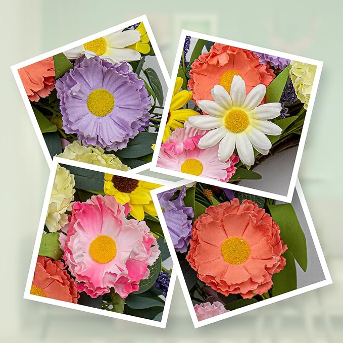 VioletEverGarden Spring Wreaths for Front Door 22 Inch Spring Wreath 6 Colors Summer Wreath with Lavender Daisy and Eucalyptus for Indoor Outdoor Holiday Celebration