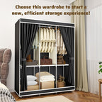 Portable Closet, Portable Closets for Hanging Clothes with 3 Hanging Rods and 6 Storage Shelves, Non-Woven Fabric Cover, Black Wardrobe Closet Easy to Assemble and Strong and Stable