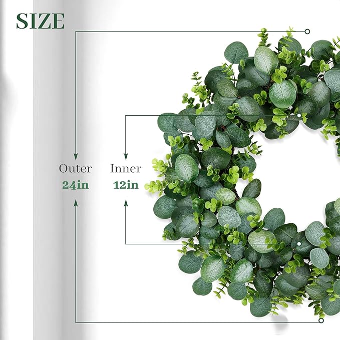 22Inch Eucalyptus Wreath for Front Door, Eucalyptus Wreath with Boxwood Leaves for All Seasons Christmas Spring Summer Year Round Wreaths for Front Door Indoor Outdoor Wedding Holiday