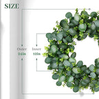 22Inch Eucalyptus Wreath for Front Door, Eucalyptus Wreath with Boxwood Leaves for All Seasons Christmas Spring Summer Year Round Wreaths for Front Door Indoor Outdoor Wedding Holiday