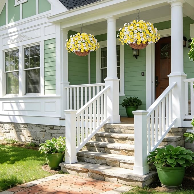 INSPRING Artificial Hanging Flowers for Outdoors Baskets Spring Fake Plants Outdoor Decoration, UV Resistant Faux Morning Glory in Planter Look Real Silk Flowers for Outside Patio Porch Balcony Garden