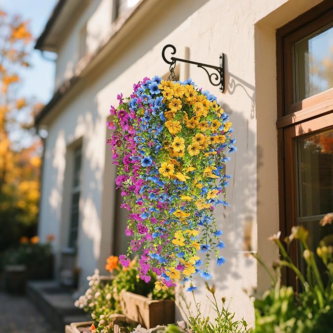 Artificial Hanging Flowers for Outdoors, 6 Pcs Fake Plant for Spring Summer Decoration, UV Resistant Realistic Silk Faux Flowers Outside Indoor Planter Porch Patio Balcony Yard Decor