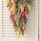 Glitzhome Pink, Purple & Yellow Mixed Heather Teardrop Swag 28" Artificial Spring Teardrop Swag Wreath for Front Door Porch Wall Window Decor