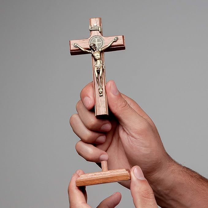 Intercession Wall and Table Wood Cross Crucifix (Antique Gold - 5 Inch)