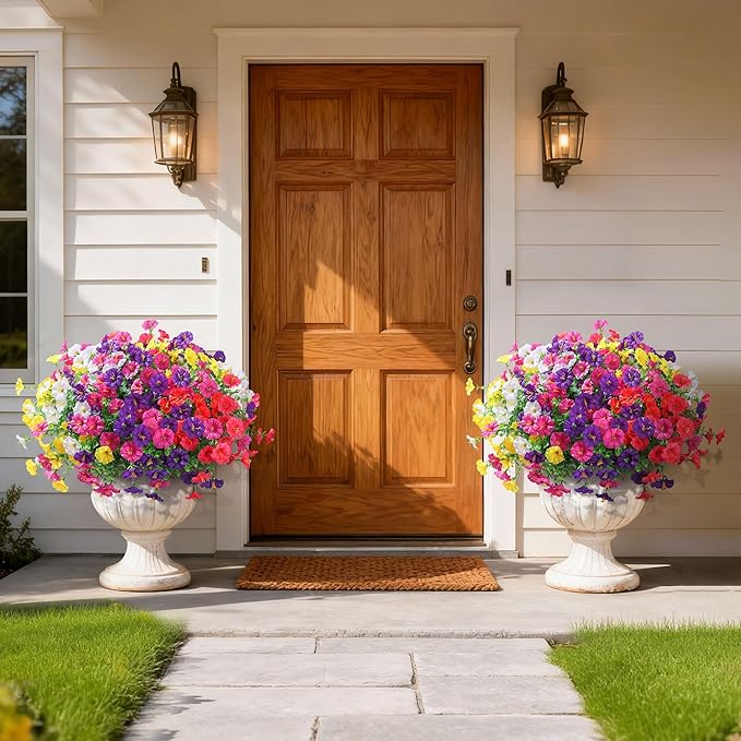 Ivydale 24 Bundles Artificial Flowers for Outdoors Spring Plants Outdoor Decor, Faux Silk Morning Glory Fake Flowers Bulk Realistic UV Resistant for Outside Porch Patio Window Garden Yard