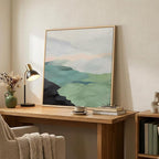 Framed Modern Neutral Green Landscape Abstract Wall Art, Square Minimalist Canvas Prints Paintings for Walls, Sage Green Nature Mountain Scene Pictures for Dining Bedroom Hallway Wall Decor 24x24 In
