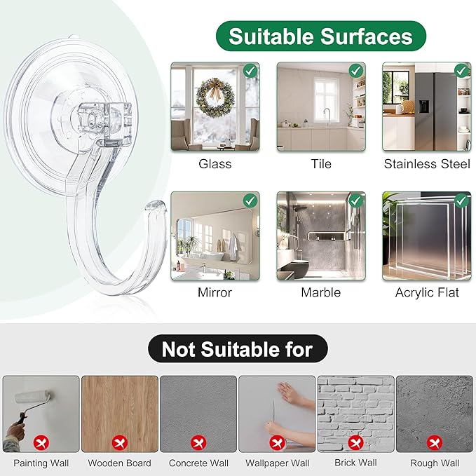 Antimbee 4 Pack Wreath Hangers for Front Door, Extra Large Suction Cup Hooks, Heavy Duty 1.9" Hooks for Easter Garland, No Tools, No Damage Wreath Holder for Glass Windows Shower, Hold Up to 18 Lbs