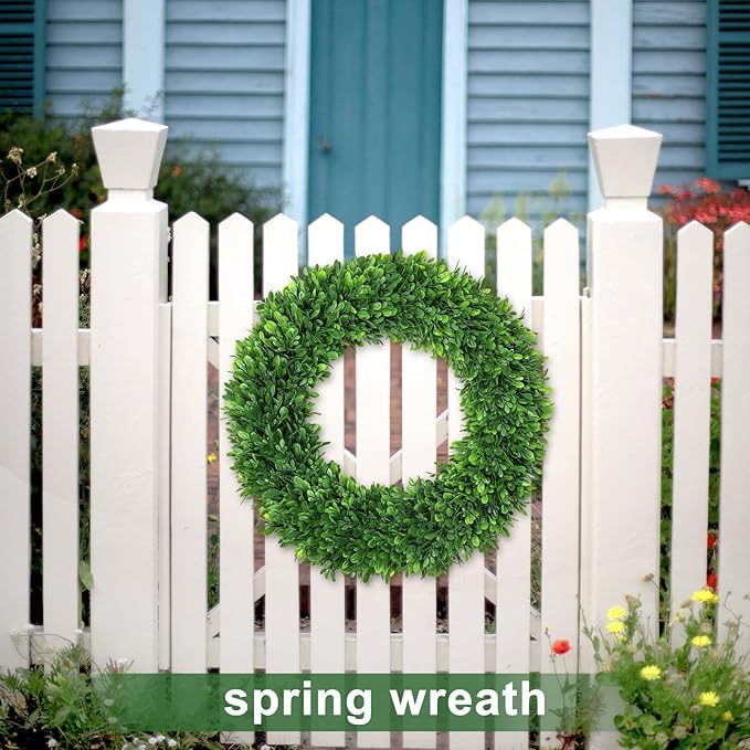 LZNPA Boxwood Wreaths for Front Door Realistic 22Inch，Spring Wreaths for Front Door Outside ，Front Door Wreath All Season，Green Wreath for Spring Farmhouse Porch Wall Wedding Room Home Decor