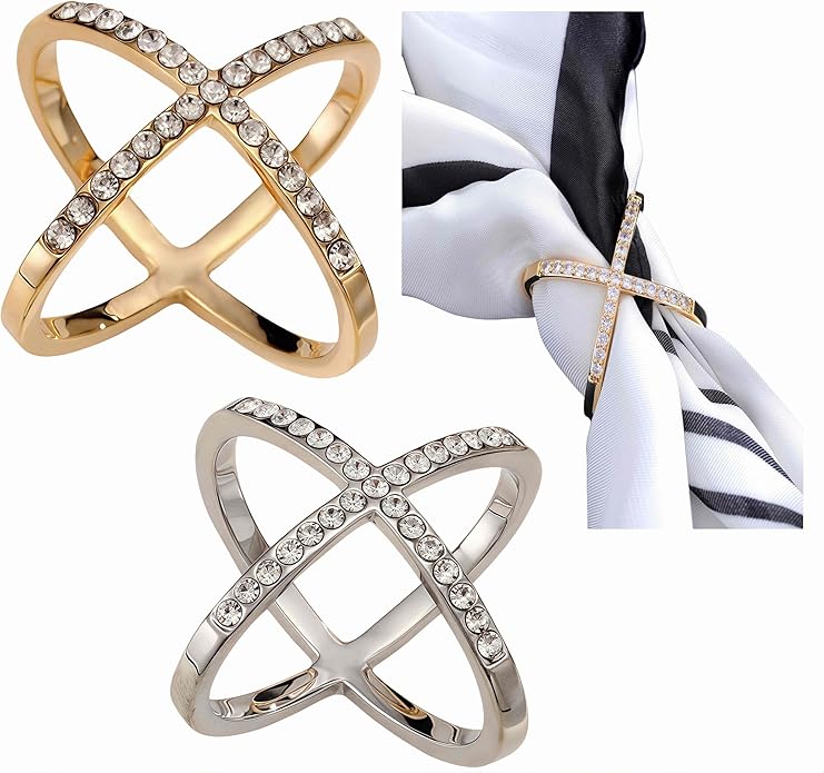 SYWDUDUCLT Scarf Ring for Women's Shawl, Silk Neckerchief, Tshirt, Gold/Sivler, S/M/L, 2 Pcs