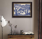 Vintage Gold Framed Wall Art Oak Tree Forest Painting Canvas Prints Blue Woodland Nature Landscape Picture Moody Botanical Poster Artwork for Living Room Bedroom, 16x24in
