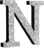 Qunclay 8'' Silver Crystal Diamond Bling Letters Crushed Diamond Decoration Wooden Glitter Letter with Screw and Hooks Rhinestone Gift for Wedding Y2k Mcbling Bedroom Wall Decor (Letter N)
