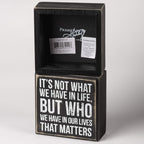 Primitives by Kathy 35144 Classic Black and White Box Sign, 4 x 4-Inches, Who We Have