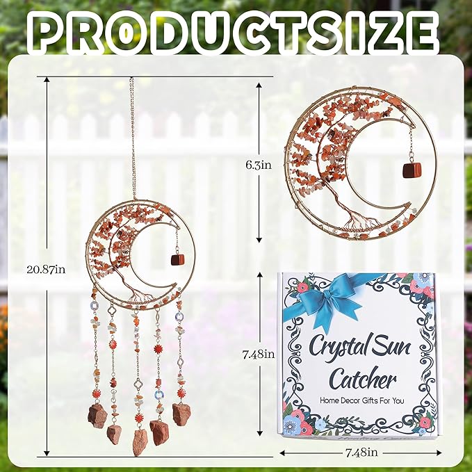 Dream Catchers Tree of Life Dream Catcher Amber Brown Dreamcatcher Wall Decor with Healing Crystal Stone & Fluorite Wall Art Hanging for Bedroom Home Decor Bless Gift Wedding Garden-Brown