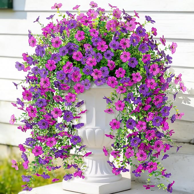 Fake Artificial Hanging Flowers for Outdoor Spring Decor 2PCS Faux Silk Flowers Plants for Outdoor Outside Planter UV Resistant Daisy for Porch Front Door Patio Balcony Yard Decor