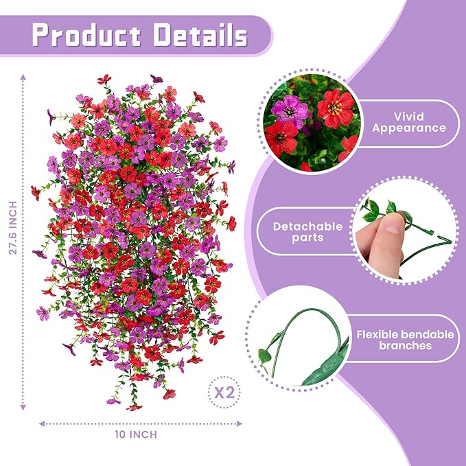 Fake Artificial Hanging Flowers for Outdoor Spring Decor 2PCS Faux Silk Flowers Plants for Outdoor Outside Planter UV Resistant Daisy for Porch Front Door Patio Balcony Yard Décor