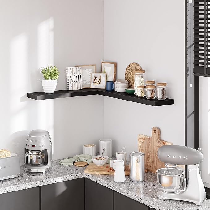 BAMEOS Floating Shelves, 31W x 8D Wall Mounted Display Shelves with Invisible Brackets, Set of 2 | Lightweight Décor Shelf for Bedroom, Living Room, Bathroom & Entryway Black