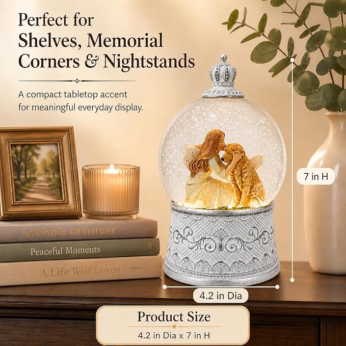 Dog Memorial Gifts for Loss of Dog Sympathy Gift, Snow Globe with Auto Swirling Glitter & 6H Timer, Battery or USB Powered, Dog Passing Away Gifts for Home Decor