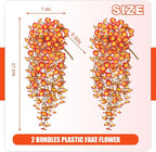 Fake Fall Hanging Flowers Artificial for Outdoor Decoration, 2 PCS Autumn Silk Faux Flowers Morning Glory with Eucalyptus Leaves, Realistic Hanging Plants for Wedding Home Office Garden Decor, Mix
