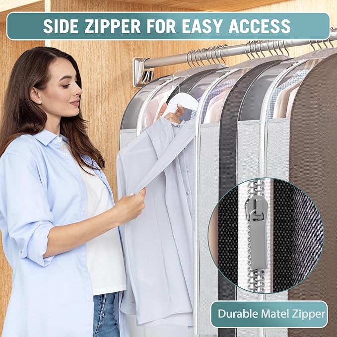 10" Gusseted Garment Bags for Hanging Clothes with Clear Window, 40" Suit Bags for Open Closet Storage, Clothing Cover for Coat, Dress, Jacket, Shirt, Fur Wardrobe Protector, 3 Packs
