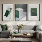 Large Framed Green and White Abstract Wall Art for Living Room, 3 Piece Modern Canvas Prints Paintings Artwork for Walls, Minimalist Geometric Pictures for Hallway Dining Bedroom Wall Decor 24x36 In