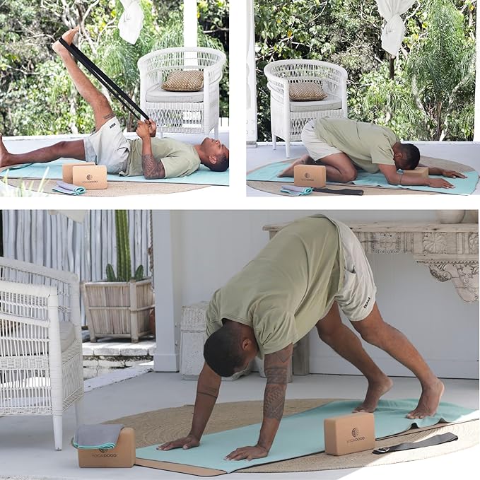 Cork Yoga Blocks + Yoga Towels Bundle - 2 Natural Cork Yoga Blocks & 2 Super-Absorbent Non-Slip Towels - Eco-Friendly, Durable & Supportive Set for Hot Yoga, Pilates, Meditation & Home Workouts