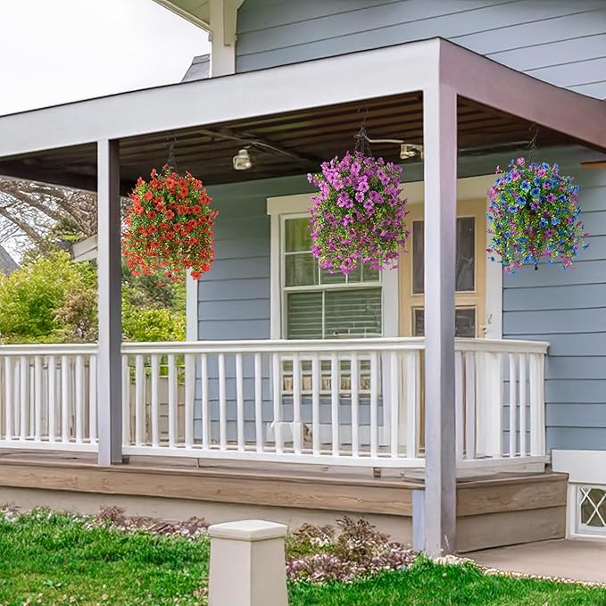 INQCMY 2Pcs Artificial Fake Hanging Flowers for Outdoors UV Resistant Artificial Plants for Spring Summer Decor Look Real Faux Flowers for Outside Home Planter Porch Patio Decor