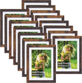 Lyeasw 5x7 Picture Frame 15 Pack, Display Pictures 5x7 with Mat or 6x8 without Mat, Brown Rustic Bulk Photo Frames for Wall or Tabletop