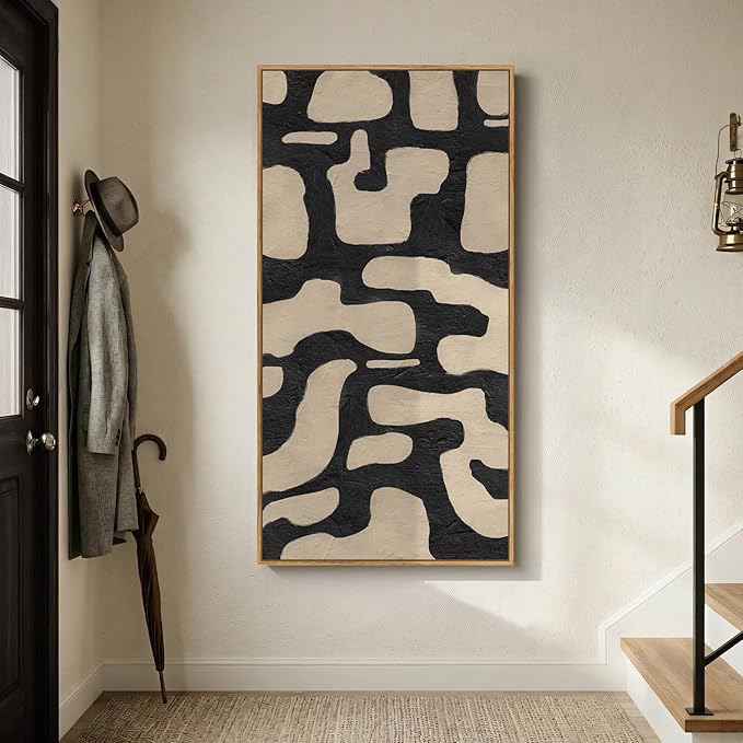 Large Framed Neutral Abstract Wall Art for Living Room, Horizontal Black Beige Canvas Prints Paintings Artwork for Walls, Modern Minimalist Pictures for Bedroom Dining Room Office Wall Decor 30x60 In