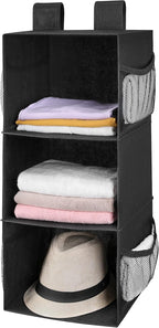 MAX Houser 3-Shelf Hanging Closet Organizers, Collapsible Closet Hanging Shelves for Camper, Nursery Hanging Organizers, Black, 2-Pack