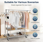 Whitmor Heavy Duty Adjustable Garment Rack-Rolling Clothes Organizer, Black and Chrome