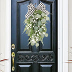 BestAlice 19.7 Inch Eucalyptus Swag with Bow, Wall Hanging Greenery Teardrop Wreath, Artificial Green Leaves Wreaths Decorative for Front Door Farmhouse Decor
