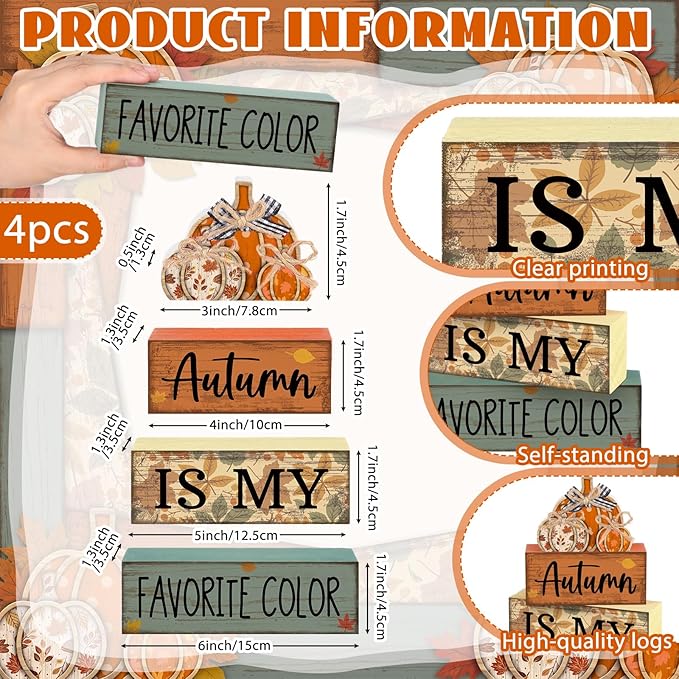 Lineshading 4 Pcs Fall Pumpkin Decor Fall Table Decoration Thanksgiving Tiered Tray Decor Thanksgiving Centerpiece Rustic Stacked Pumpkin Block Signs Farmhouse Harvest Decorations for Home Kitchen