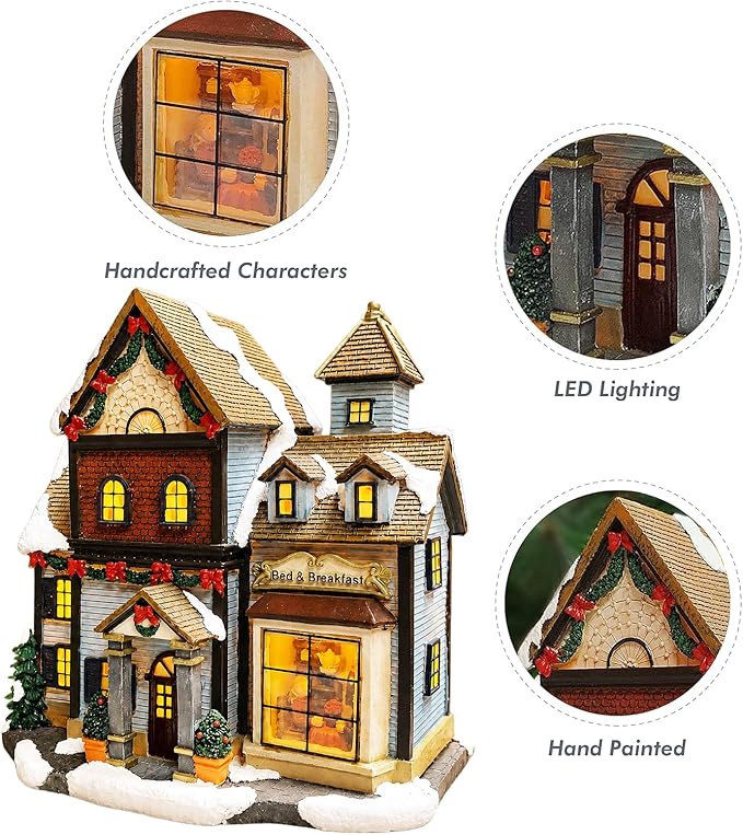 MOMENTS IN TIME Christmas Village Building, Bed and Breakfast with LED Lights - Battery Operated (not Included) (8.5" H x 8.3" W x 5.5" D)