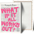 Drimiler Retro Newspaper Pink Font Poster What If It All Works Out Canvas Wall Art Positive Affirming Quote Minimalist Prints Painting For Home Bedroom Dorm Wall Decor 8x12in Wframed