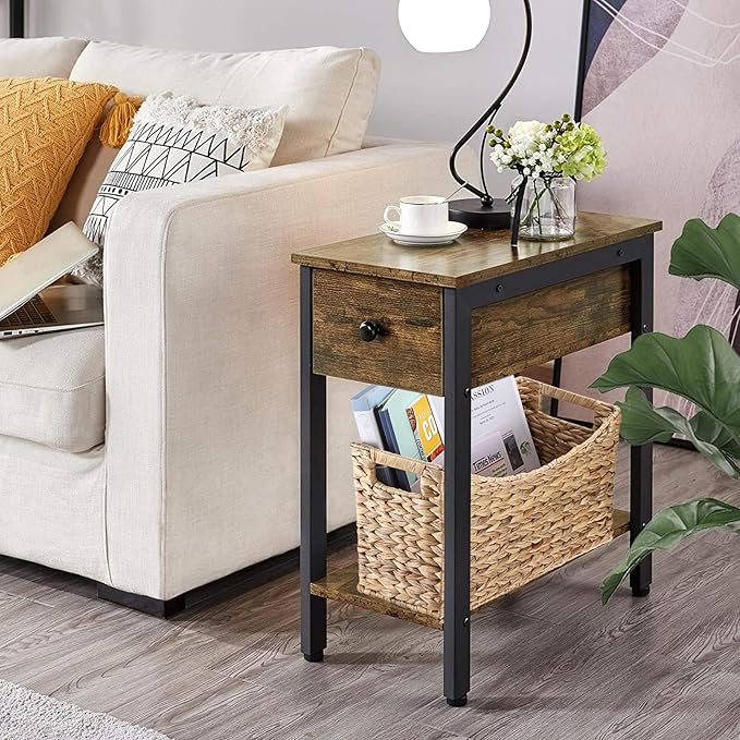 BTSKY Woven Magazine Holder, Water Hyacinth Magazine Basket, Natural Storage Basket Bin for Books & Files, Bathroom Magazine Rack with Built-in-Handle for Home, Office & Desk - 17x6.5x9.8 Inch