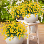 TURNMEON 12 Bundles Artificial Flowers for Outdoors Spring Decor, Realistic UV Resistant Fake Plants Faux Plastic Flowers for Outside Planter Home Gardens Porch Yards Cemetery Summer Decor(Yellow)