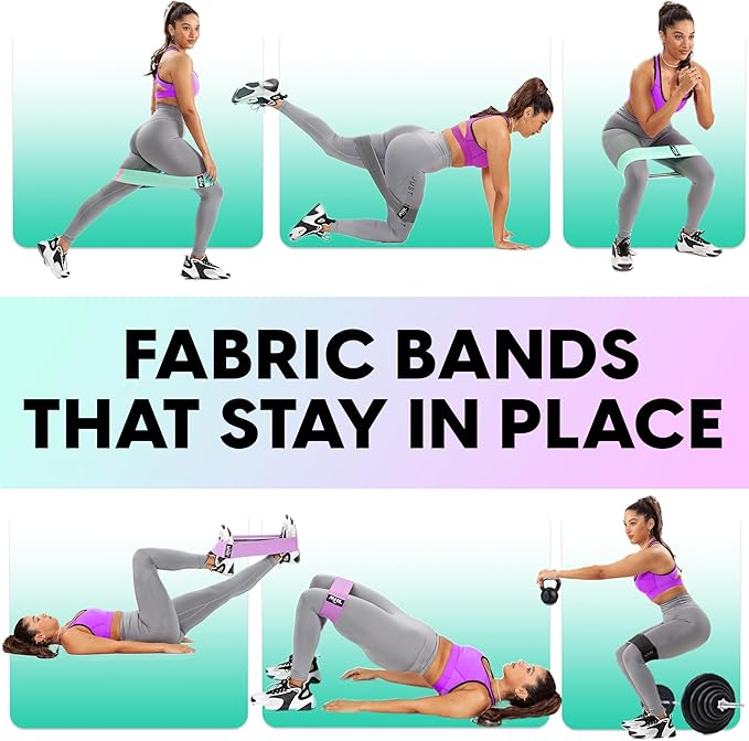 Fabric Resistance Bands for Women & Men – 4 Durable Exercise Bands for Working Out, Non-Slip & Non-Pinching Workout Bands – Multiple Resistance Levels Booty Bands for Legs Butt Glutes Hips Abs & More.