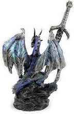 Ain’t It Nice Dragon Statue with Medieval Dragon Sword and Crystal Ball Collectible Dragon Figurine Fantasy Medieval Dragon Décor, Blue 4(L) 2(W) 7(H) inches