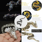 LIYAOLI 5 Pcs Metal 3D Printed Articulated Chinese Dragon Figurine Statue Bookshelf Decor 9 Inch Flexible Joints Luck Dragon for Home Office Desk Decoration