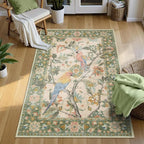 Lahome Botanical Birds 3x5 Green Washable Kitchen Rugs for Bathroom, Boho Entryway Rug for Bedroom, Vintage Soft Non Slip Indoor Carpet for Living Room Front Door (3x5ft,Green)